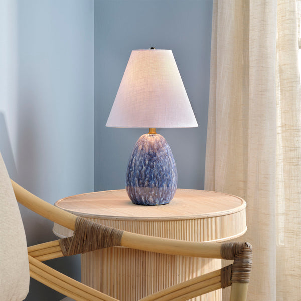 Raindrop Ceramic Table Lamp with Linen Shade, Blue