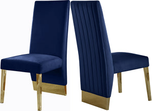 Stanley Dining Chair In Navy Velvet and Gold