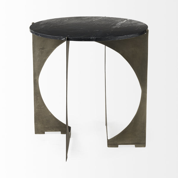 Reinhold II 21L x 21W x 21H Black Marble Top Iron Side Table