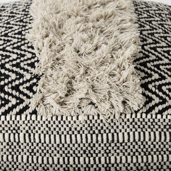 Darika 16.0L x 16.0W x 16.0H Black/White/Gray Cotton Pouf