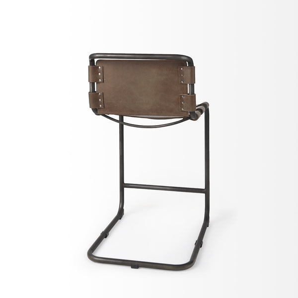 Berbick 20.5 x 24.75 x 39 Medium Brown Leather W/ Iron Frame Counter Stool