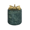 GREEN MARBLE CONTAINER WITH BRASS DRAGONFLY TOP