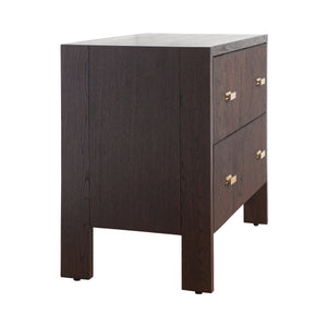 TWO DRAWER SIDE TABLE WITH FLUTED DETAIL IN DARK ESPRESSO OAK