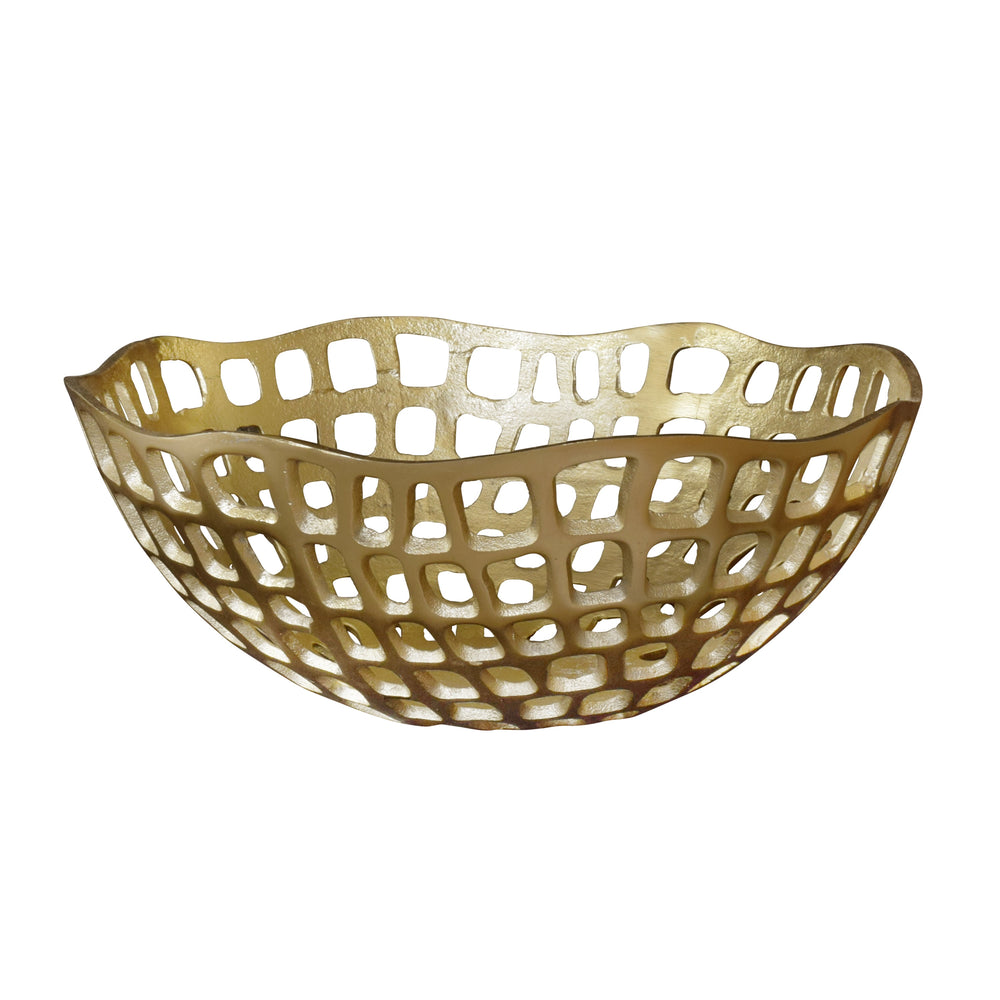 DECORATIVE BOWL WITH ORGANIC OPEN DESIGN IN TEXTURED BRASS FINISH