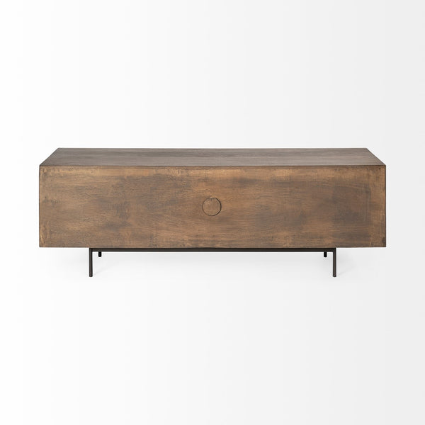 Grace I Two-Toned Brown Solid Wood TV Stand Media Console with Slated Doors, TV up to 82"