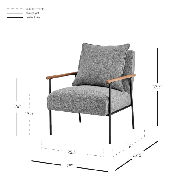 Quinton Fabric Accent Arm Chair In Boucle Gray