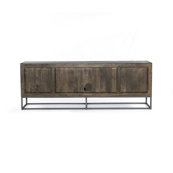 Kelby Media Console-Carved Vintage Brown