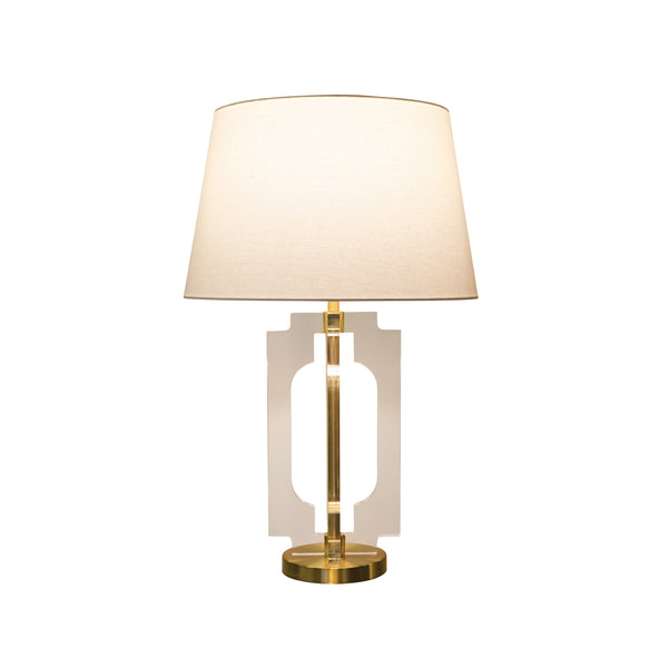 STACKED ACRYLIC SQUARE TABLE LAMP WITH ANTIQUE BRASS PARTS