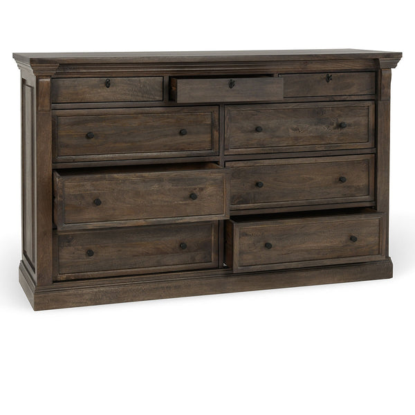 Adelaide Solid Wood 9-Drawer Dresser in Cocoa Brown
