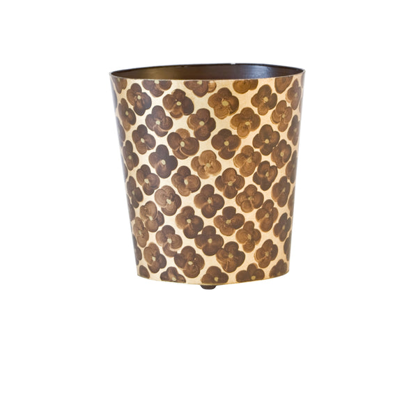 OVAL WASTEBASKET GOLD LF/BRN PTRN