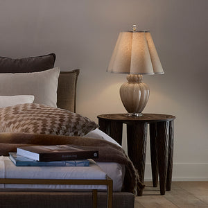 Agnes Blown Glass Table Lamp with Linen Scalloped Shade, Taupe