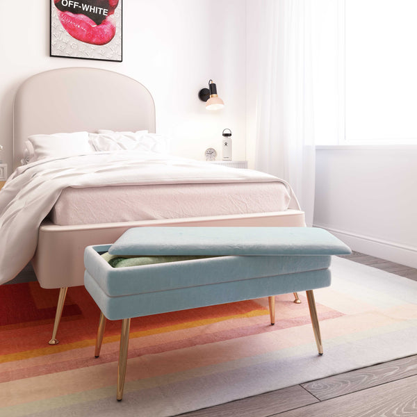Ziva Sea Blue Velvet Storage Bench