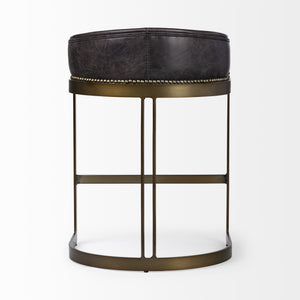 Hollyfield 29" Total Height Black Leather Seat Gold Metal Base Stool