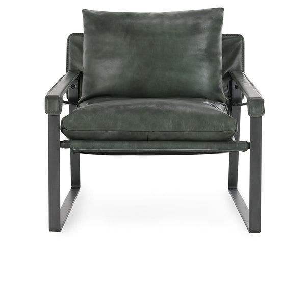 Morgan Leather Accent Chair with Iron Legs - Forrest Green