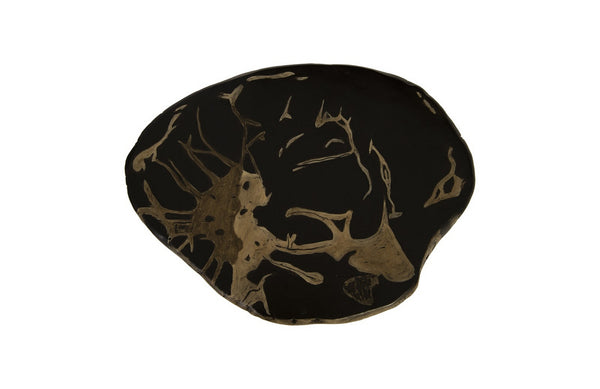 Cast Petrified Wood Stool In Brown & Black