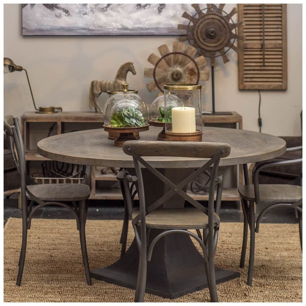 Etienne I Brown Solid Wood Seat Grey Iron Frame Dining Chair