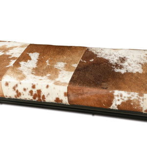 New York 54" Iron and Brown Cowhide Leather Bench