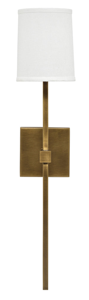 Minerva Wall Sconce, Antique Brass With White Linen Shade