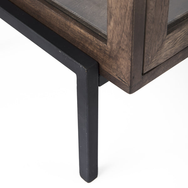 Arelius 20L x 18W x 26H  Medium Brown Wood W/ Black Metal Frame End/Side Table
