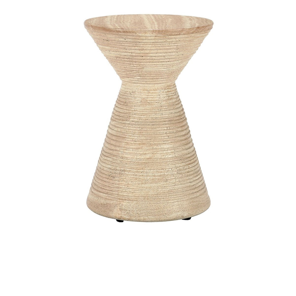 Fern Outdoor Round Accent Table, Travertine Beige