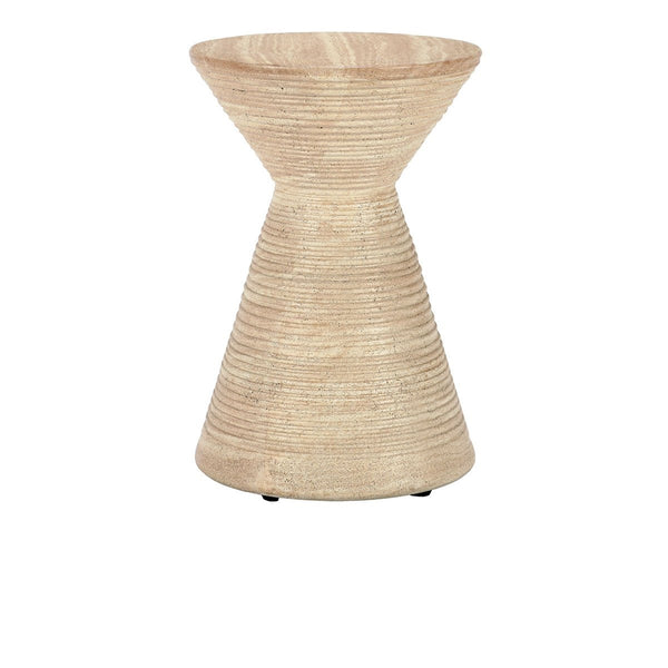 Fern Outdoor Round Accent Table, Travertine Beige