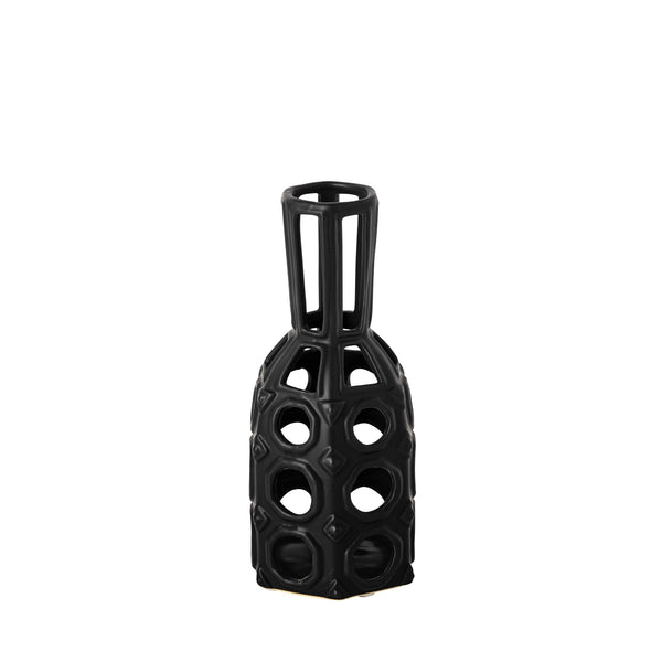 Brunel Small Black Drum-Shaped Ceramic Vase