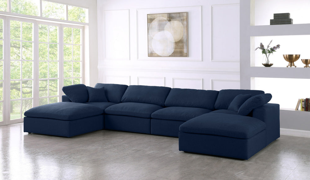 Carmen Cloud Modular Sectional In Navy Linen Fabric