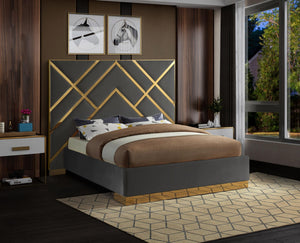 Lionel King Bed In Grey Velvet