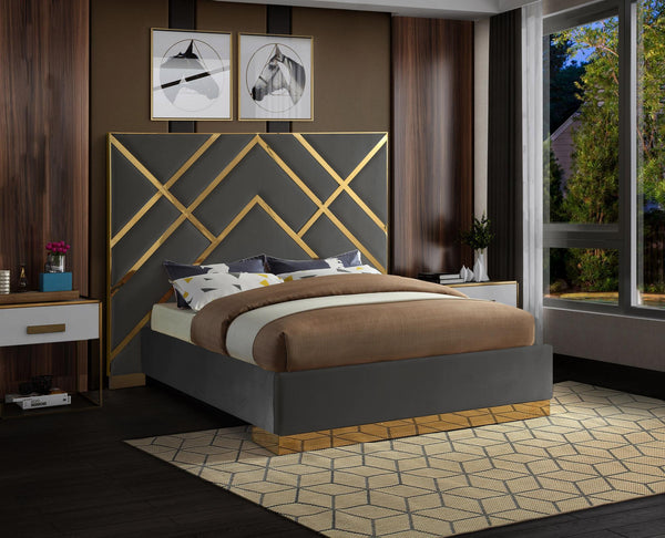 Lionel King Bed In Grey Velvet