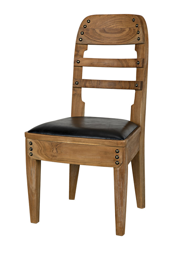 Laila Teak Chair in Satin Finish with Black Leather Seating