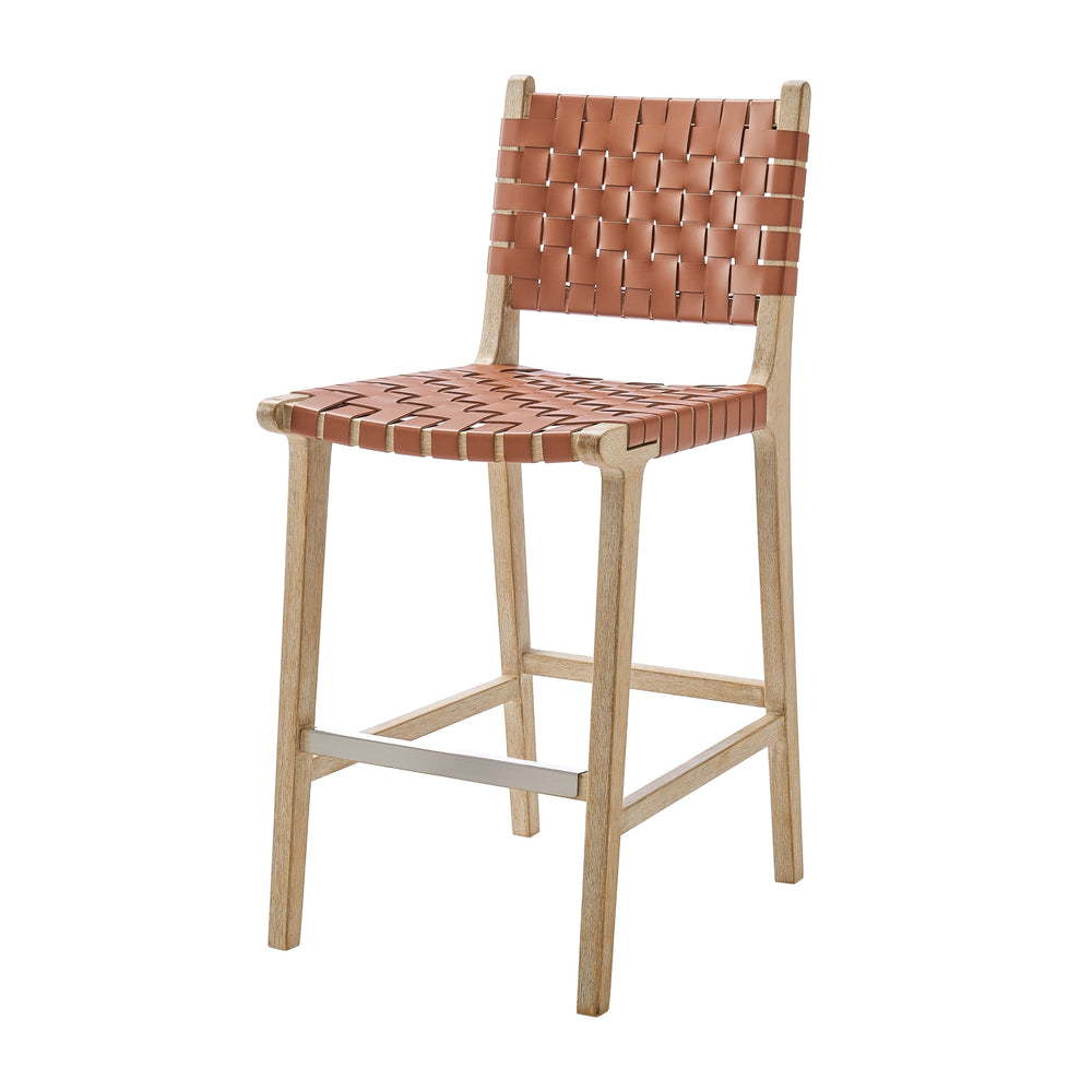 Marco Faux Leather Counter Stool Drift Wood Frame, Ochre Brown 