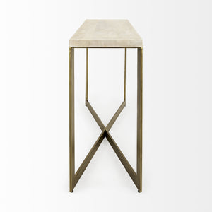 Faye 50L x 15W x 30H Beige Finished Wood W/Gold Metal Base Console Table