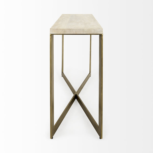 Faye 50L x 15W x 30H Beige Finished Wood W/Gold Metal Base Console Table