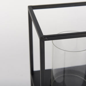 Cindy 5 Candle Matte Black Metal Hurricane Glass Tabletop Candle Holder