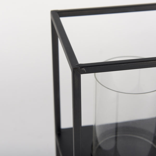 Cindy 5 Candle Matte Black Metal Hurricane Glass Tabletop Candle Holder