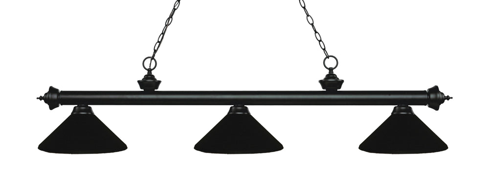 Riviera 3 Light Billiard Light in Matte Black Finish