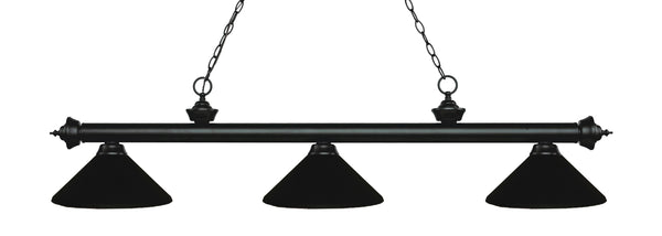 Riviera 3 Light Billiard Light in Matte Black Finish