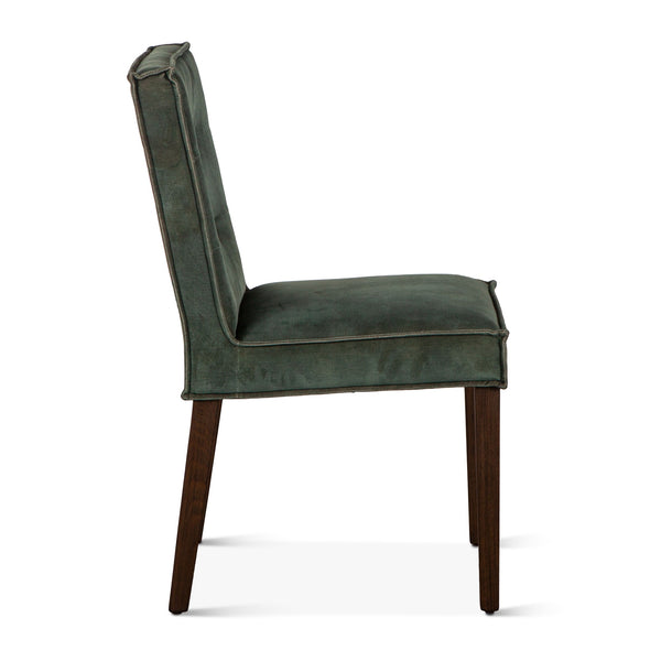 Madison Side Chair Green Velvet, Weathered Teak Legs