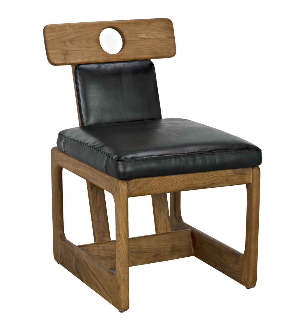 Buraco Teak Dining Chair with Gloss Finish and Black Leather Upholstery