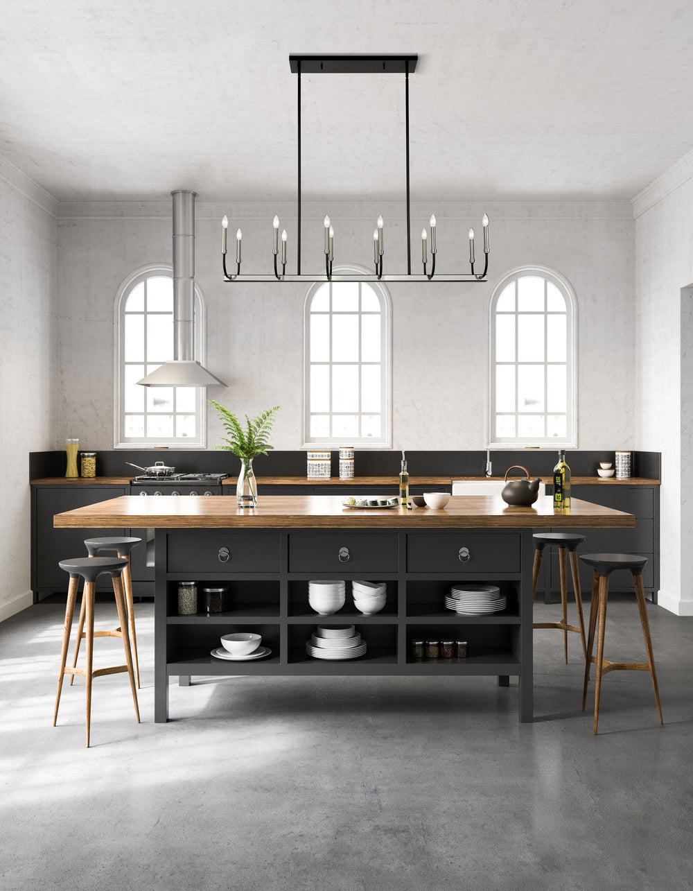 Haylie 12 Light Island/Billiard in Matte Black + Brushed Nickel Finish