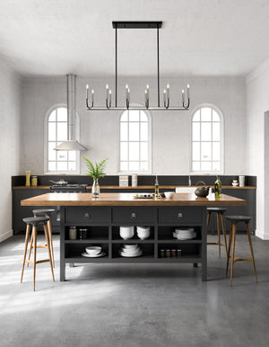 Haylie 12 Light Island/Billiard in Matte Black + Brushed Nickel Finish