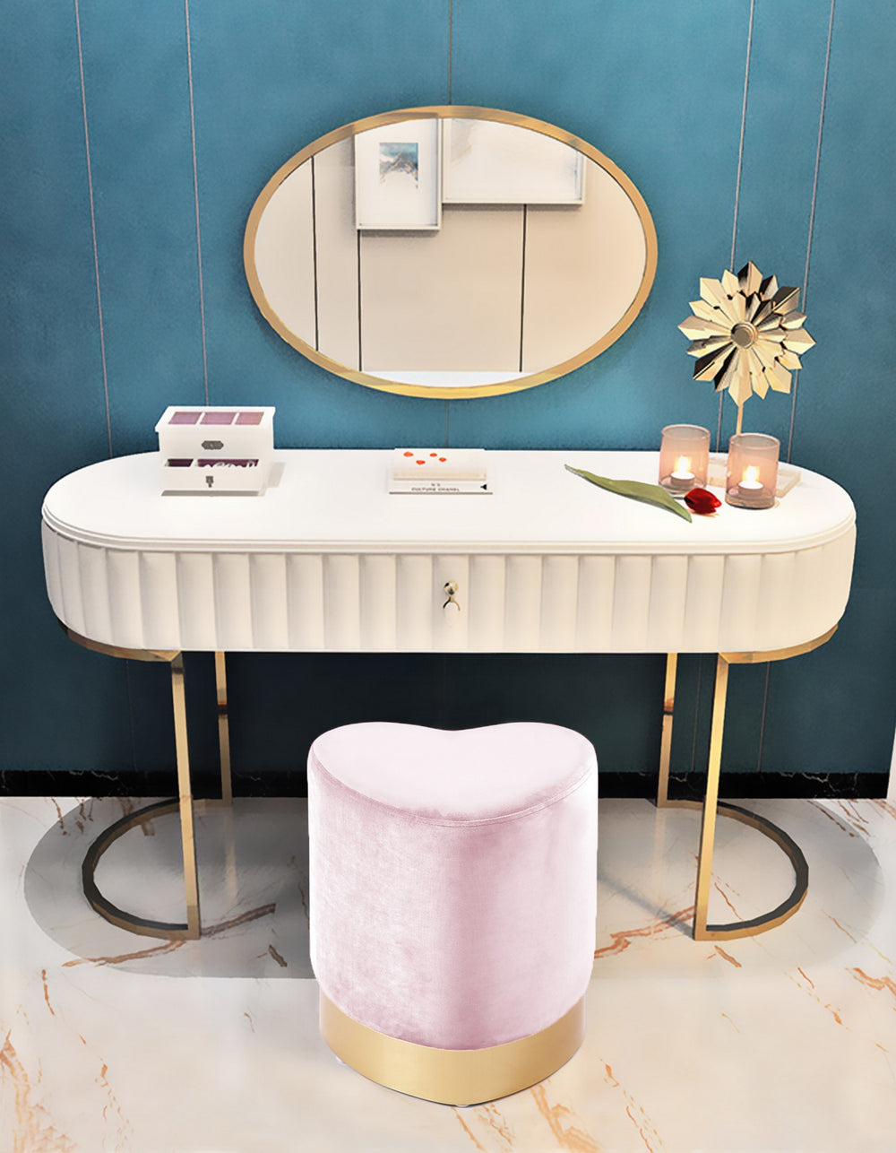 Kristopher Ottoman/Stool In Pink Velvet
