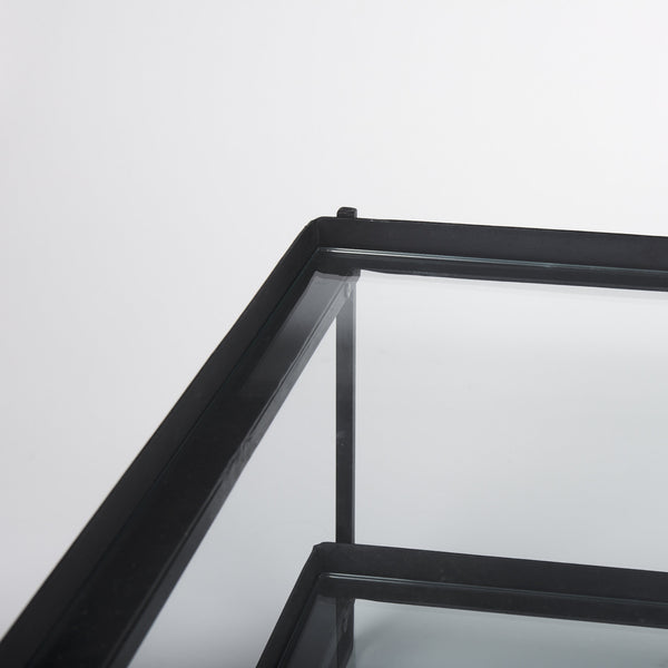 Trey 56"L x 32"W x 17"H Black Metal W/Glass Coffee Table