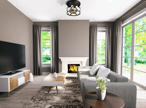 Malcalester 4 Light Flush Mount in Matte Black + Olde Brass Finish