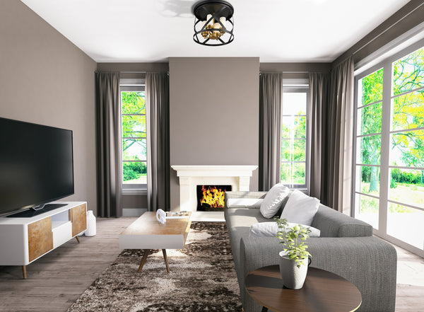 Malcalester 4 Light Flush Mount in Matte Black + Olde Brass Finish