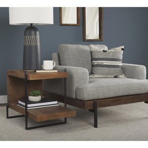 Maddox 30L x 18W x 22H Medium Brown Wood w/ Black Metal U-shaped End/Side Table