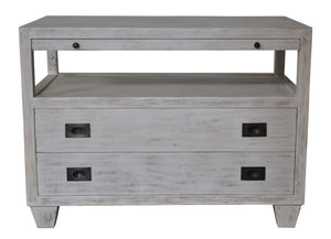 Mahogany and Veneer 2-Drawer Side Table with Brass Pulls, White Wash Finish