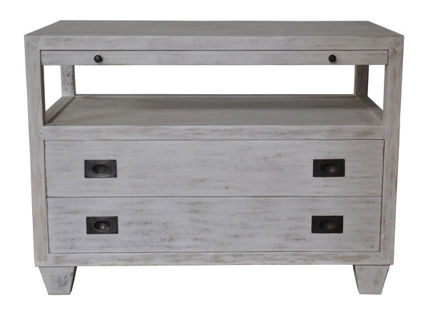 Mahogany and Veneer 2-Drawer Side Table with Brass Pulls, White Wash Finish