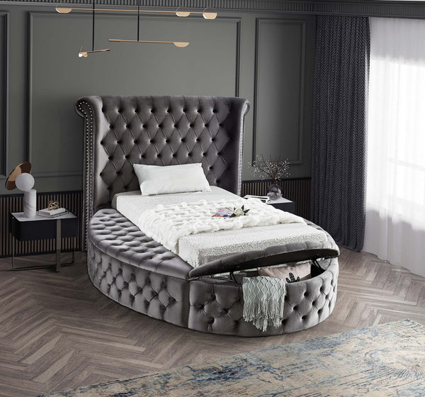 Lorena Twin Bed In Grey Velvet