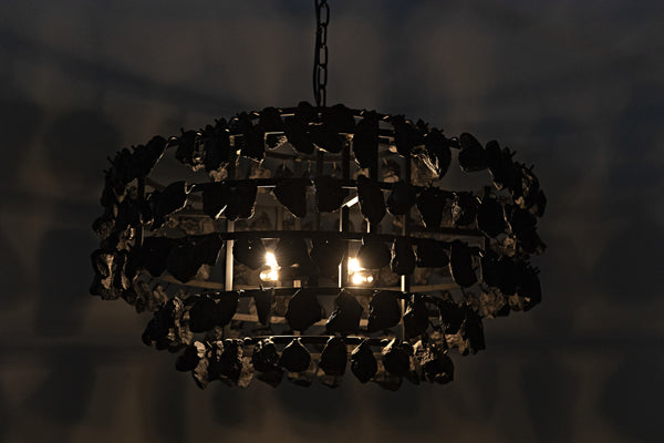 Vulcan Chandelier, Black Steel with Black Glass